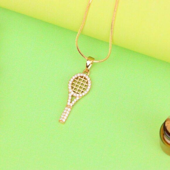 "Sparkling Rose Gold Tennis Racket Pendant, XPPT1313 - Picture 2 of 12